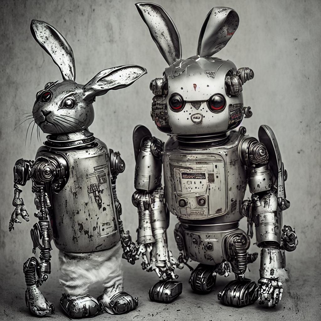  horror style photo of robot bunny rabbit