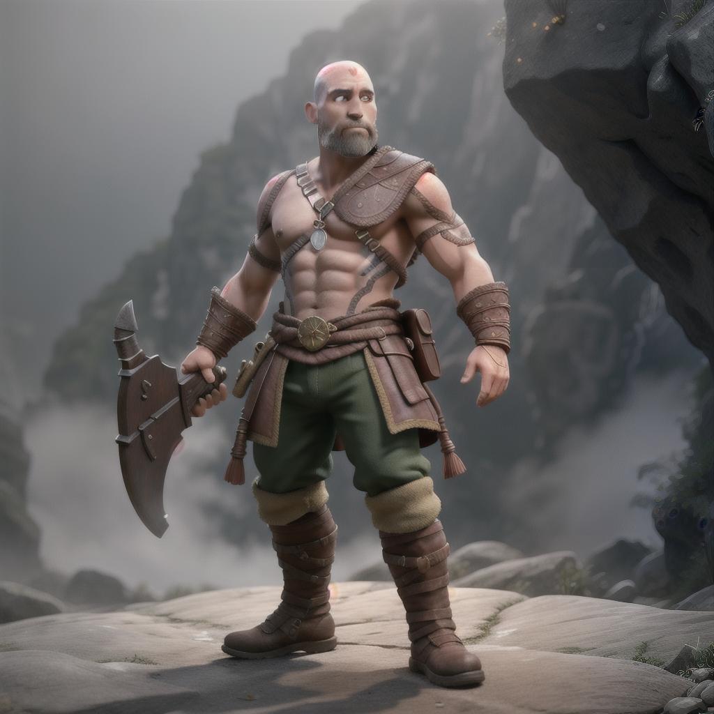  God of war hyperrealistic, full body, detailed clothing, highly detailed, cinematic lighting, stunningly beautiful, intricate, sharp focus, f/1. 8, 85mm, (centered image composition), (professionally color graded), ((bright soft diffused light)), volumetric fog, trending on instagram, trending on tumblr, HDR 4K, 8K