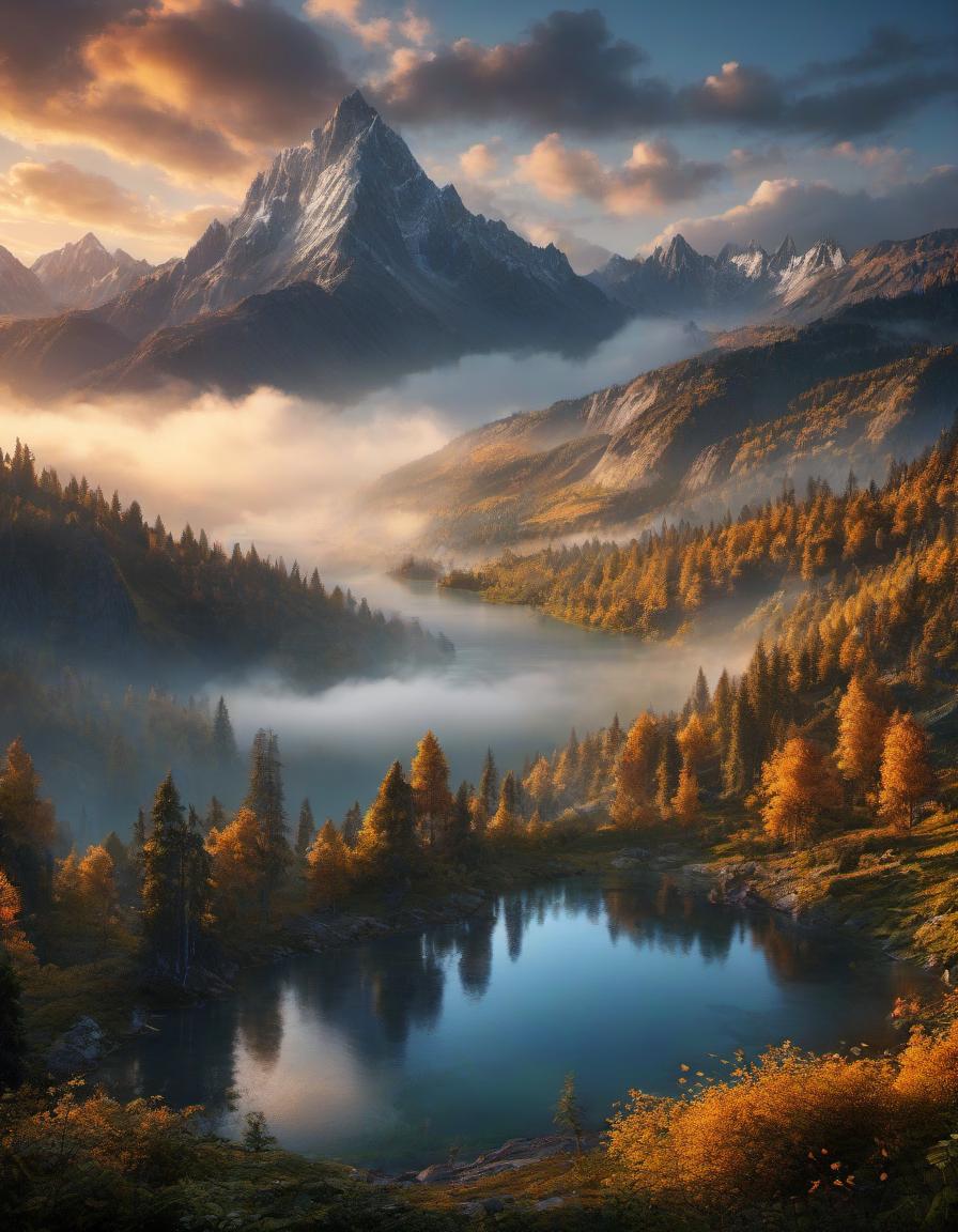  professional 3d model digital painting of a beautiful mountain landscape, lake, forest, sunset, cloudy . octane render, highly detailed, volumetric, dramatic lighting hyperrealistic, full body, detailed clothing, highly detailed, cinematic lighting, stunningly beautiful, intricate, sharp focus, f/1. 8, 85mm, (centered image composition), (professionally color graded), ((bright soft diffused light)), volumetric fog, trending on instagram, trending on tumblr, HDR 4K, 8K