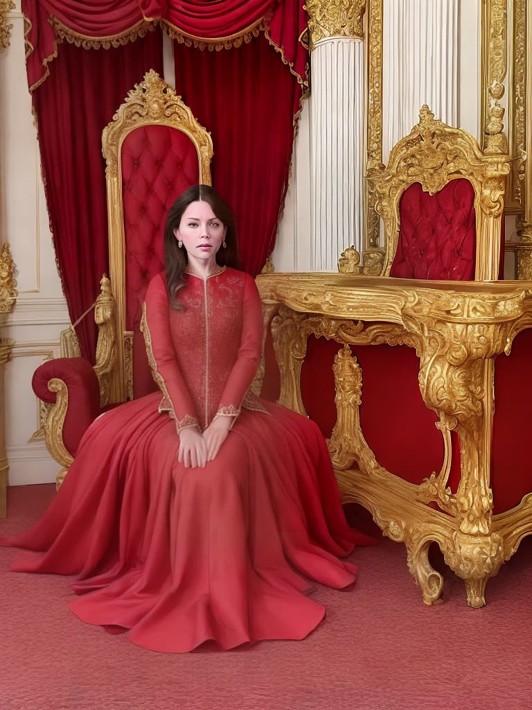  a royal minister kneel downly , like knight sitting on the ground of a luxurious royal red coatroom. minister wearing red royal luxurious dress. 8k regulations need.