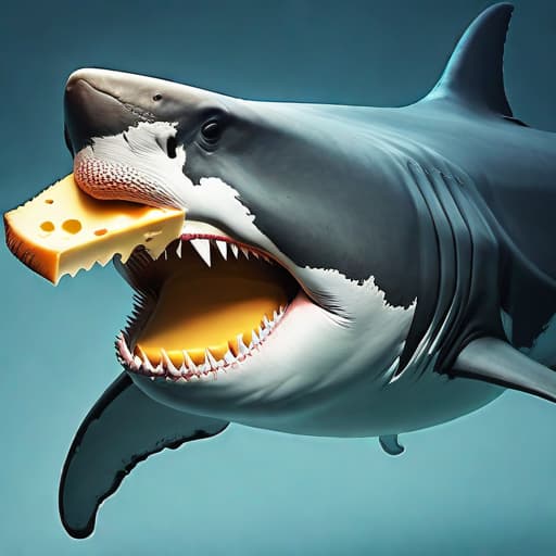  a megalodon eating a slice of cheese
