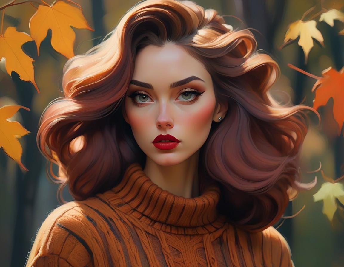  concept art Sweater girl. Oil painting by Malcolm Liepke. autumn colors, cozy oversized sweater, flowing hair, intricate details, rich textures, masterful use of light and shadow, contemporary art . digital artwork, illustrative, painterly, matte painting, highly detailed hyperrealistic, full body, detailed clothing, highly detailed, cinematic lighting, stunningly beautiful, intricate, sharp focus, f/1. 8, 85mm, (centered image composition), (professionally color graded), ((bright soft diffused light)), volumetric fog, trending on instagram, trending on tumblr, HDR 4K, 8K