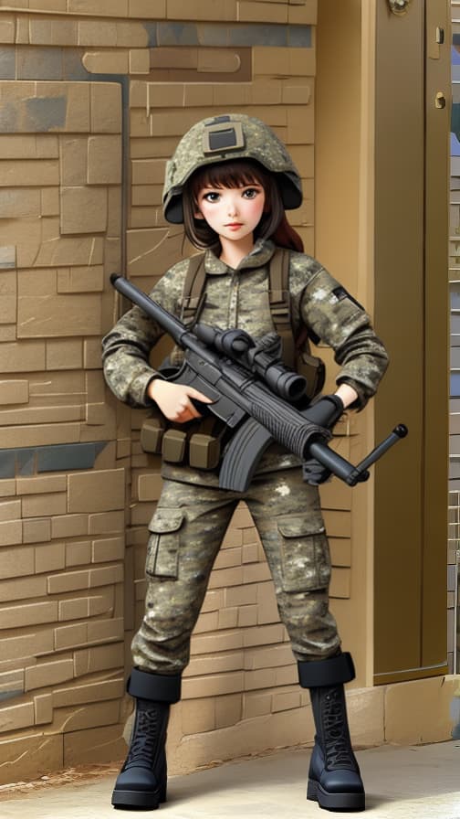  Two Heads Camouflage Combat Machine Gun Full Length Girls Pop