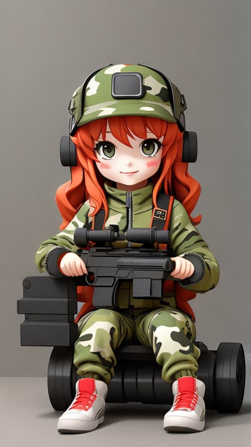  Commando camouflage outfit two heads full body machine gun fighting girl cute