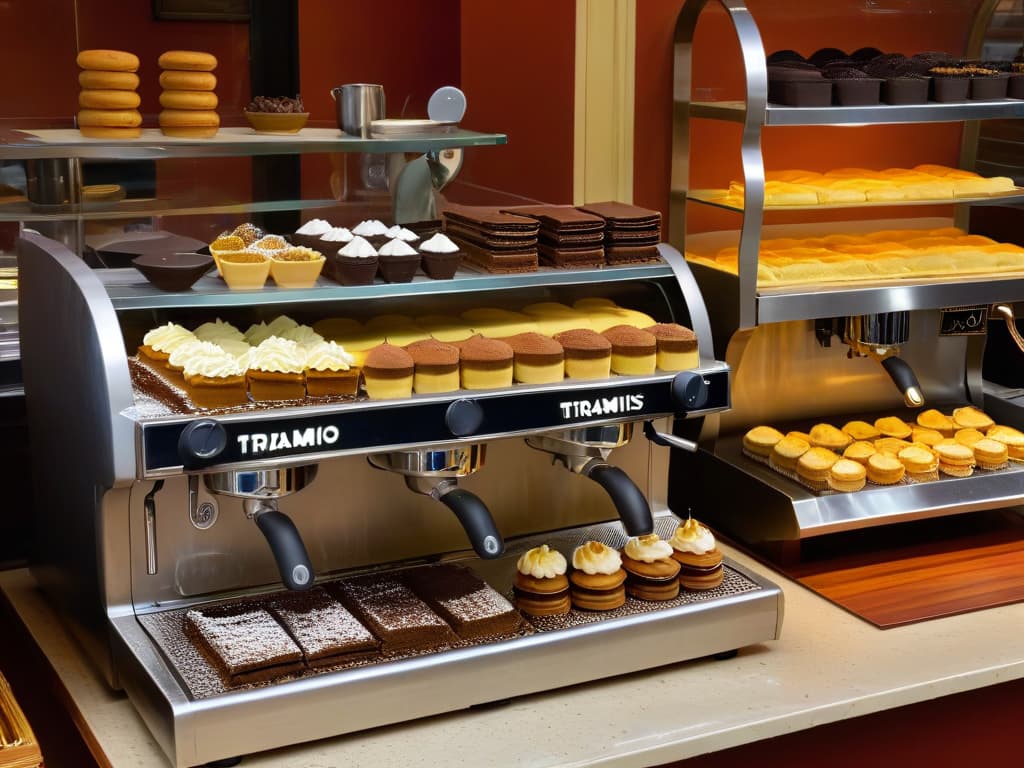  An ultradetailed image of a bustling Italian cafe in the heart of Rome, with a charming vintage espresso machine on the counter, a display case filled with decadent tiramisu desserts, and a barista expertly preparing a fresh batch of the iconic dessert. The warm glow of the cafe's interior, the intricate details of the pastries, and the steam rising from the espresso machine create a cozy and inviting atmosphere that captures the essence of the article's exploration of the origins and secrets of perfect Italian tiramisu. hyperrealistic, full body, detailed clothing, highly detailed, cinematic lighting, stunningly beautiful, intricate, sharp focus, f/1. 8, 85mm, (centered image composition), (professionally color graded), ((bright soft diffused light)), volumetric fog, trending on instagram, trending on tumblr, HDR 4K, 8K