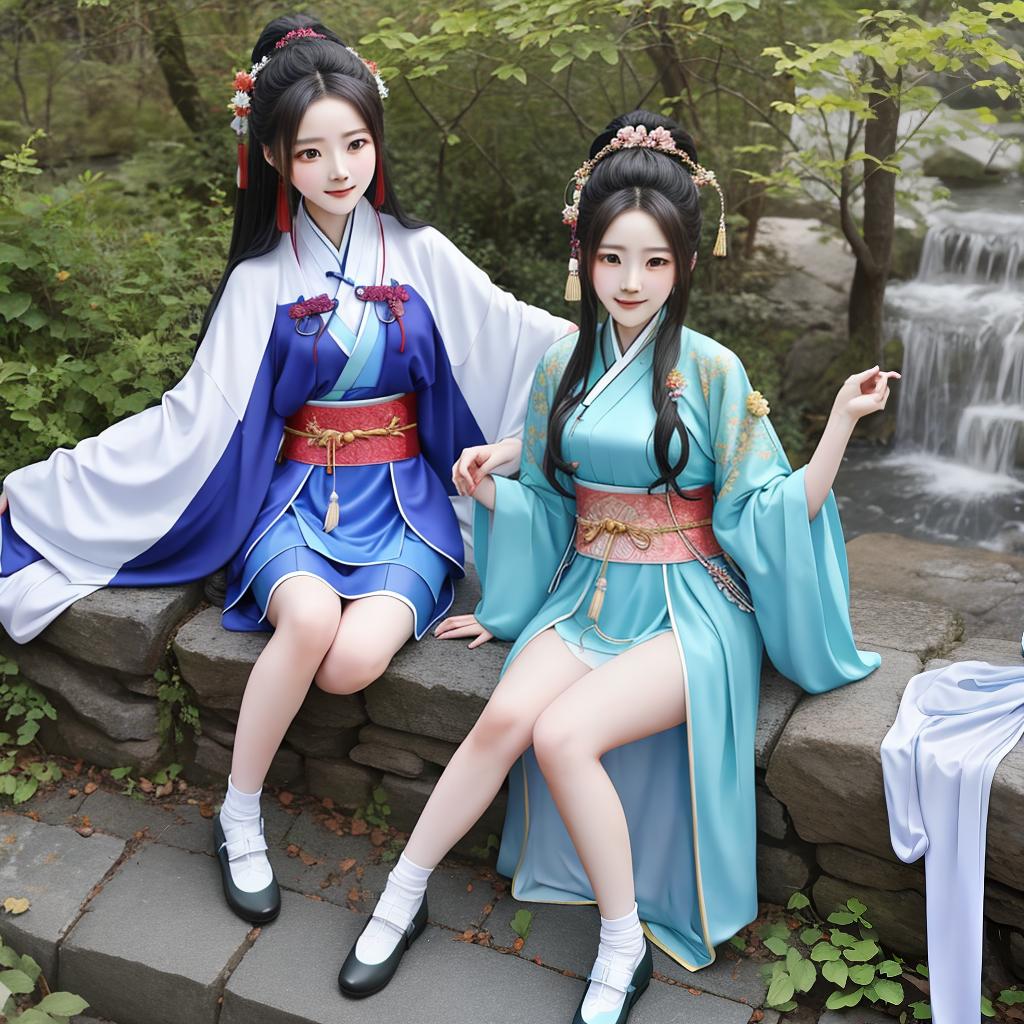  Chinese fairy style, girls, ancient people, monsters, Hanfu