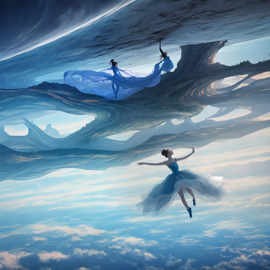  with surrealistic elements, Capture a dreamlike realm where gravity dances in reverse, revealing whimsical landscapes suspended in an ethereal ballet.