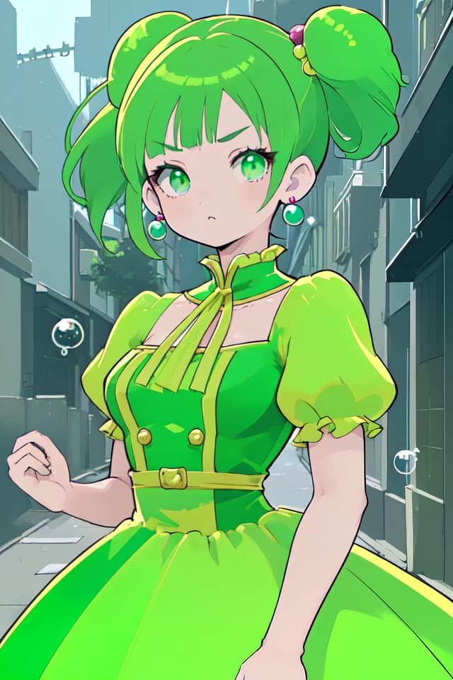  Street Fighter Street fighter 6 Straight Bubble Bubble Bubble Women Colored skin Dress Dress Women Only Women One Eyel Standing Tel earrings Upper body green hair