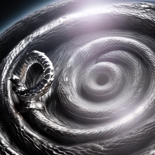 redshift style silver Japanese dragon spiraling out of a black hole