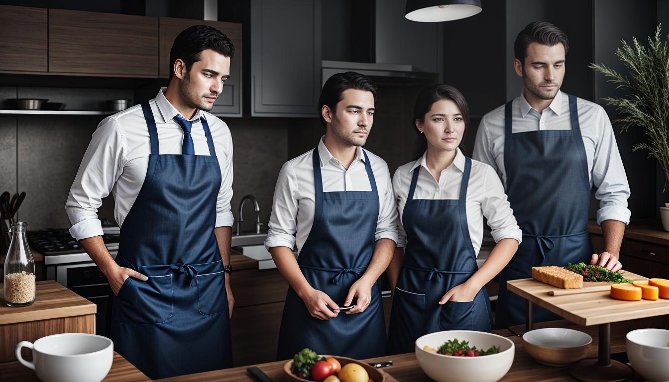  digital illustration, one woman and one man, looking dissatisfied, the man in a suit and the woman in a traditional apron, mismatch, discomfort, looking at viewer, dynamic pose, (intricate details, masterpiece, best quality)