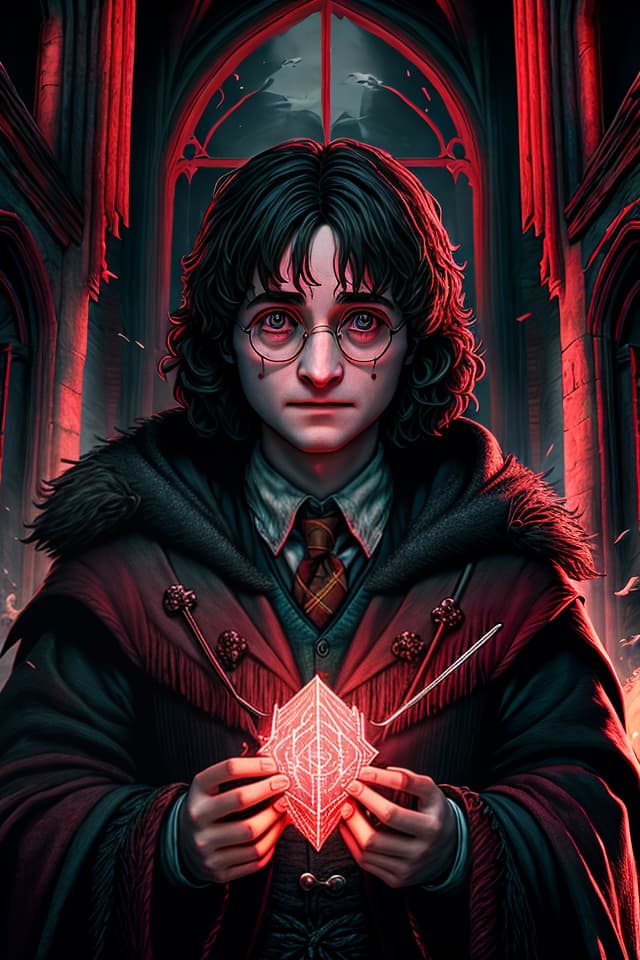  Harry Potter face, magic, bloodstained,horror, midjourney, HQ, Hightly detailed, 4k