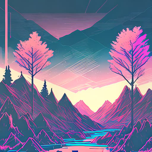 nvinkpunk Whimsical mountains with trees and water