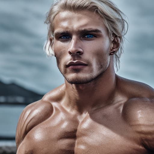 portrait+ style Russian queer fitness model blonde hunk dude face