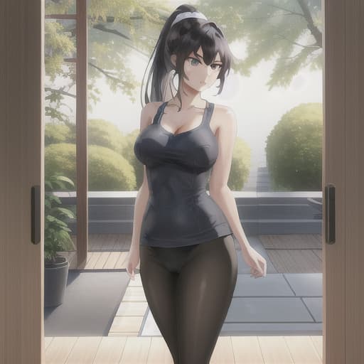  [Mrs. Emily],[anime background] [anime] [japan anime style] [2D image] [2D anime], [a anime woman, a lantina person, olds, body, blue eyes, ponytail hair style, black hair, flat s], [a outdoor or indoor background, wearing a yoga outfit, full body image], [best quality, 16k image] hyperrealistic, full body, detailed clothing, highly detailed, cinematic lighting, stunningly beautiful, intricate, sharp focus, f/1. 8, 85mm, (centered image composition), (professionally color graded), ((bright soft diffused light)), volumetric fog, trending on instagram, trending on tumblr, HDR 4K, 8K