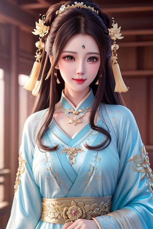  best quality, masterpiece, highres, 1girl,blush,(seductive smile:0.8),star shaped pupils,china hanfu,hair ornament,necklace, jewelry,Beautiful face,upon body, tyndall effect,photorealistic, dark studio, rim lighting, two tone lighting,(high detailed skin:1.2), 8k uhd, dslr, soft lighting, high quality, volumetric lighting, candid, Photograph, high resolution, 4k, 8k, Bokeh hyperrealistic, full body, detailed clothing, highly detailed, cinematic lighting, stunningly beautiful, intricate, sharp focus, f/1. 8, 85mm, (centered image composition), (professionally color graded), ((bright soft diffused light)), volumetric fog, trending on instagram, trending on tumblr, HDR 4K, 8K