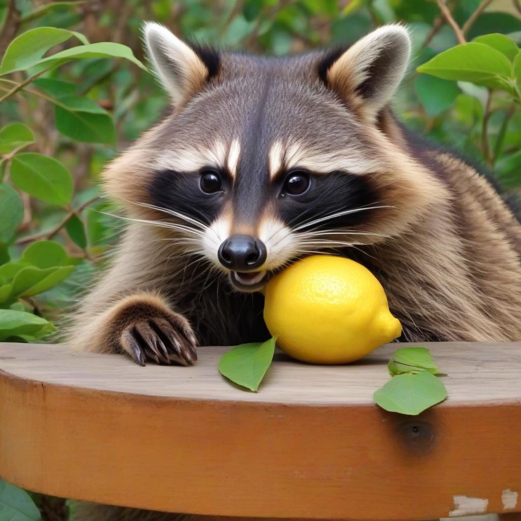  Raccoon eats lemon