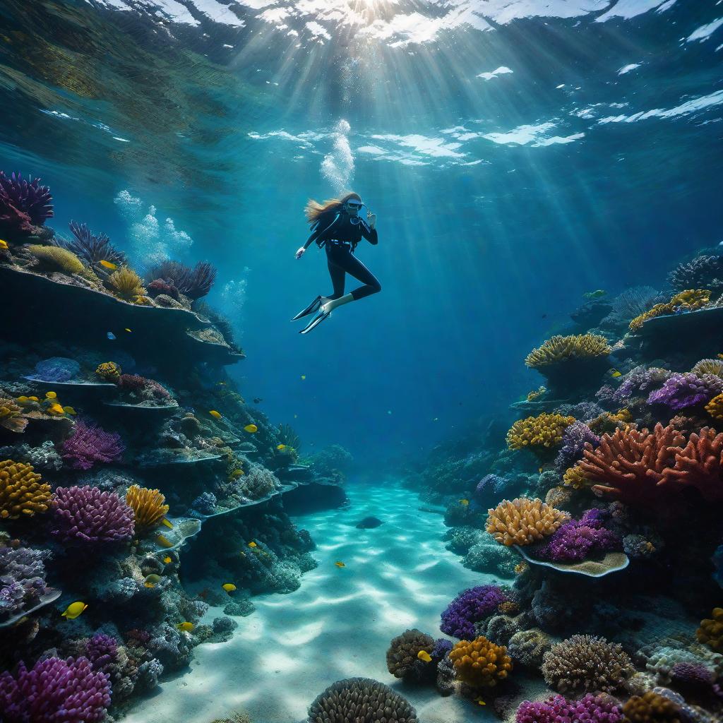  underwater seascape hyperrealistic, full body, detailed clothing, highly detailed, cinematic lighting, stunningly beautiful, intricate, sharp focus, f/1. 8, 85mm, (centered image composition), (professionally color graded), ((bright soft diffused light)), volumetric fog, trending on instagram, trending on tumblr, HDR 4K, 8K