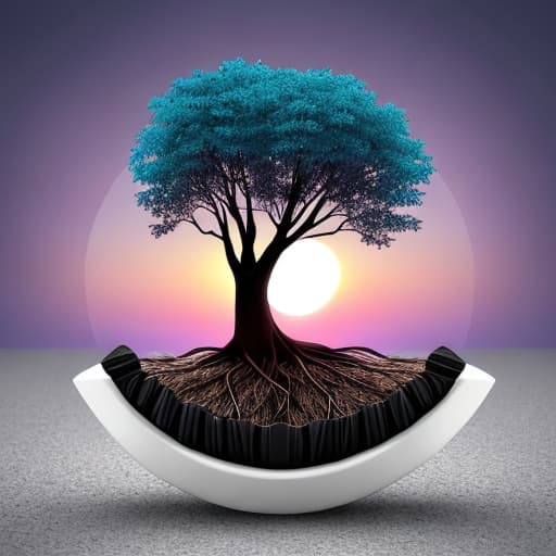  Modern 3D Tooth icon with sunrise , tree roots emphasizing a new beginning, using Colors of black white grey blue purple teal with modern font that says Day 1 Dental.