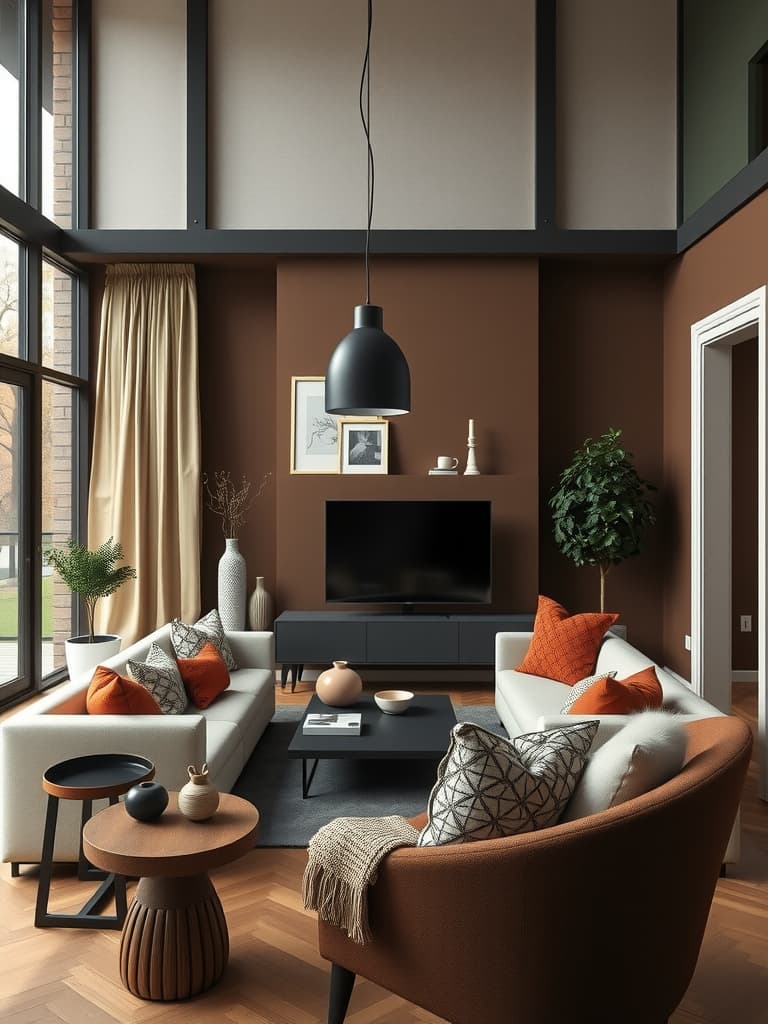  capture a stunningly beautiful, unedited 8k photograph styled after mario testino, featuring a scandinavian style living room. this space, defined by its simplicity, functionality, clean lines, and muted tones, should convey a warm and inviting atmosphere. utilize a moody color scheme with deep, rich hues to create an intimate, atmospheric setting. emphasize sharp, hyperrealistic details and intricate, fractal patterns in both architecture and furnishings. employ bright, soft, diffused light to enhance the dense decorations, ensuring the scene's colors are professionally graded, with a nostalgic image style, drawing inspiration from past decades.