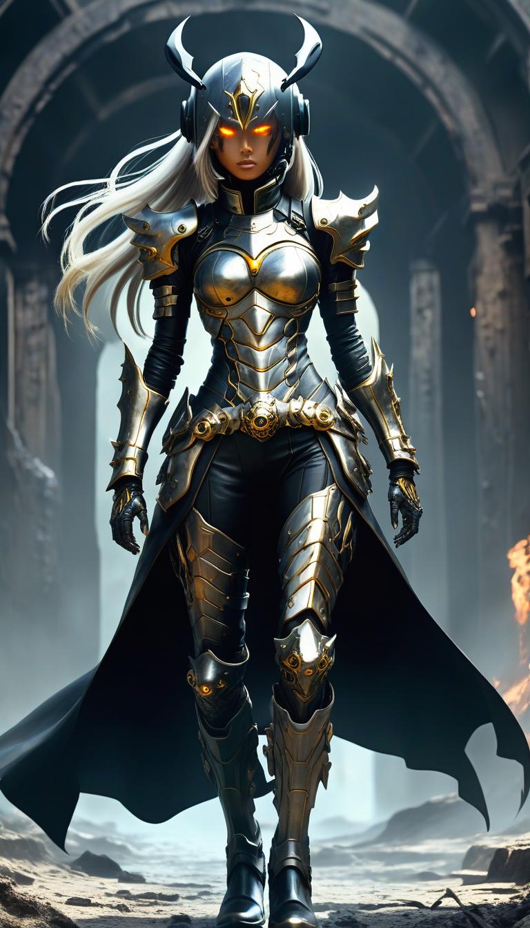  concept art ((details)), ((masterpiece)) ((best quality)), ((Great)), Spectacular, Amazing, Anime, <full body> demonic creature born in the abyss of hell, Short and beautiful girl ((full height)), with brown skin, long silver hair, stern gaze of golden eyes with vertical pupils, wears jet black open armor and a helmet, ankle boots, (holds a long spear in his hand), moonlight, Night glow, . digital artwork, illustrative, painterly, matte painting, highly detailed hyperrealistic, full body, detailed clothing, highly detailed, cinematic lighting, stunningly beautiful, intricate, sharp focus, f/1. 8, 85mm, (centered image composition), (professionally color graded), ((bright soft diffused light)), volumetric fog, trending on instagram, trending on tumblr, HDR 4K, 8K