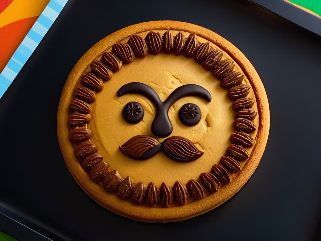  An ultradetailed closeup image of a perfectly goldenbrown Wookieeshaped cookie, intricately decorated with intricate details to resemble Chewbacca from Star Wars. The cookie is placed on a sleek, modern black plate with a subtle reflection, showcasing the impeccable craftsmanship and attention to detail in the baking process. The texture of the cookie is so realistic that every hair on Chewbacca's head is visible, creating a visually stunning and mouthwatering treat that would impress any Jedi master in the art of baking. hyperrealistic, full body, detailed clothing, highly detailed, cinematic lighting, stunningly beautiful, intricate, sharp focus, f/1. 8, 85mm, (centered image composition), (professionally color graded), ((bright soft diffused light)), volumetric fog, trending on instagram, trending on tumblr, HDR 4K, 8K