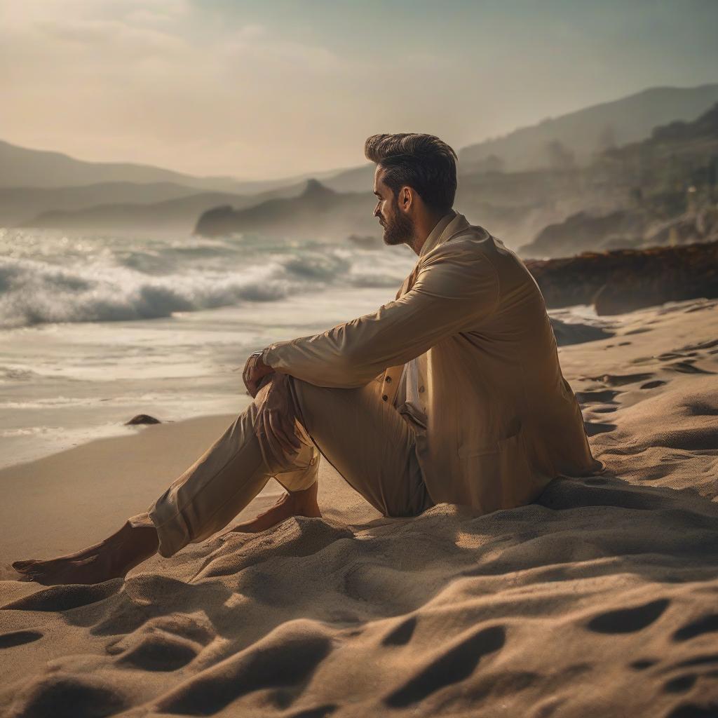  A in a transparent is sitting on the beach. hyperrealistic, full body, detailed clothing, highly detailed, cinematic lighting, stunningly beautiful, intricate, sharp focus, f/1. 8, 85mm, (centered image composition), (professionally color graded), ((bright soft diffused light)), volumetric fog, trending on instagram, trending on tumblr, HDR 4K, 8K