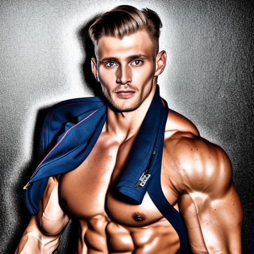 portrait+ style Russian queer fitness model blonde hunk dude face