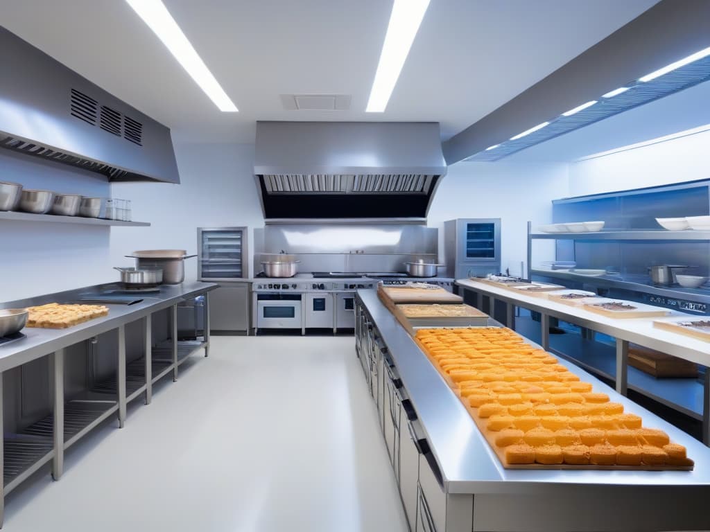  An ultradetailed, 8k resolution image of a sleek, modern culinary classroom filled with stateoftheart augmented reality technology. The room features minimalist design with clean lines, neutral colors, and futuristic cooking stations equipped with AR headsets and interactive displays. Culinary students, dressed in professional chef attire, are seen engaging with the AR technology, seamlessly blending traditional baking techniques with cuttingedge digital tools. The atmosphere is inspiring, highlighting the innovative fusion of tradition and technology in culinary education. hyperrealistic, full body, detailed clothing, highly detailed, cinematic lighting, stunningly beautiful, intricate, sharp focus, f/1. 8, 85mm, (centered image composition), (professionally color graded), ((bright soft diffused light)), volumetric fog, trending on instagram, trending on tumblr, HDR 4K, 8K