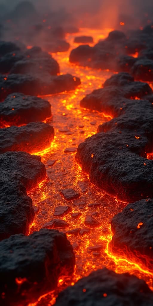  good quality, high quality, a close up view of flowing lava, showcasing the intense heat and texture of molten rock