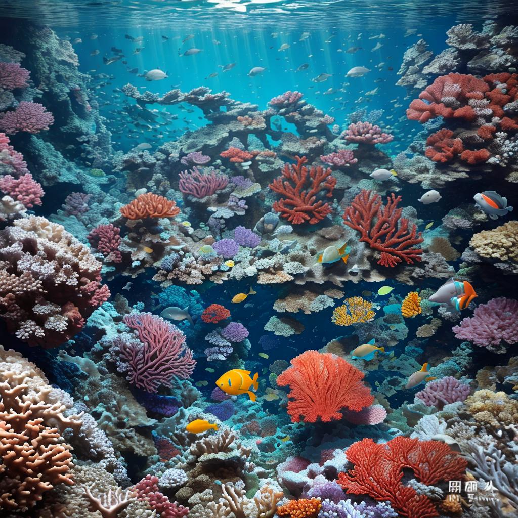  masterpiece, best quality, beautiful deep sea full of corals, diverse marine life and fascinating underwater landscapes with corals, appendages, small fish, anemones, dolphins, various algae, caves, colorful, 8k resolution and intricate detail