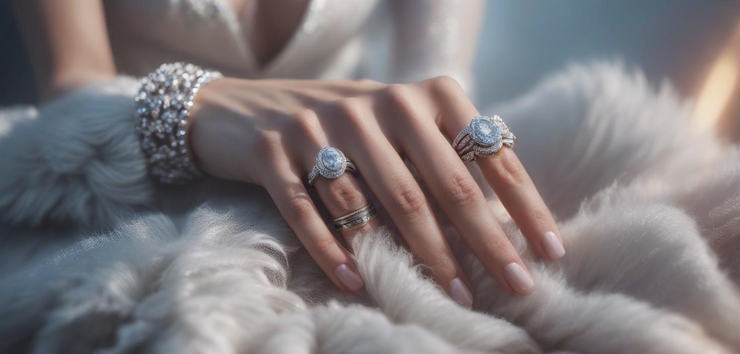  rings on women's fingers hyperrealistic, full body, detailed clothing, highly detailed, cinematic lighting, stunningly beautiful, intricate, sharp focus, f/1. 8, 85mm, (centered image composition), (professionally color graded), ((bright soft diffused light)), volumetric fog, trending on instagram, trending on tumblr, HDR 4K, 8K