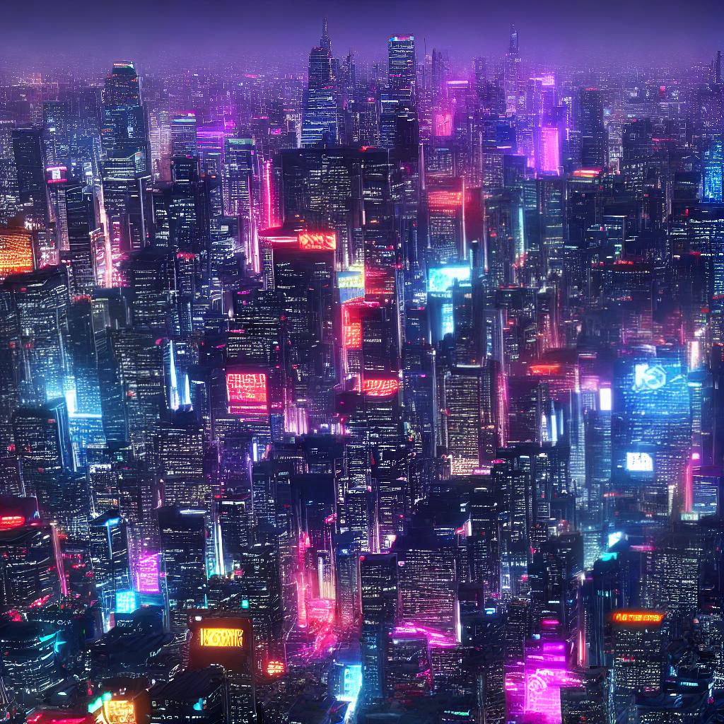  A futuristic cityscape at night with neon lights and flying cars. The scene is in cyberpunk style, resembling a ((masterpiece)) with the (((best quality))) and ((8k)) resolution. The cityscape is highly detailed and ultra-detailed, showcasing intricate buildings, bustling streets, and glowing advertisements. The flying cars zoom through the sky, leaving streaks of colorful lights behind them. The neon lights illuminate the scene, casting a vibrant glow on the surroundings. The cityscape is reminiscent of a cyberpunk ((artwork)), with towering skyscrapers, holographic billboards, and advanced technology. The website ArtStation showcases similar pieces of art. The scene is filled with a variety of colors, including vibrant blues, purples, pin hyperrealistic, full body, detailed clothing, highly detailed, cinematic lighting, stunningly beautiful, intricate, sharp focus, f/1. 8, 85mm, (centered image composition), (professionally color graded), ((bright soft diffused light)), volumetric fog, trending on instagram, trending on tumblr, HDR 4K, 8K