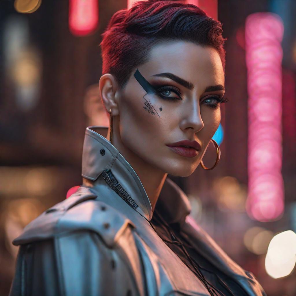  ultra realistic close up portrait ((beautiful pale cyberpunk female with heavy black eyeliner)), blue eyes, shaved side haircut, hyper detail, cinematic lighting, magic neon, dark red city, Canon EOS R3, nikon, f/1.4, ISO 200, 1/160s, 8K, RAW, unedited, symmetrical balance, in frame, 8K hyperrealistic, full body, detailed clothing, highly detailed, cinematic lighting, stunningly beautiful, intricate, sharp focus, f/1. 8, 85mm, (centered image composition), (professionally color graded), ((bright soft diffused light)), volumetric fog, trending on instagram, trending on tumblr, HDR 4K, 8K