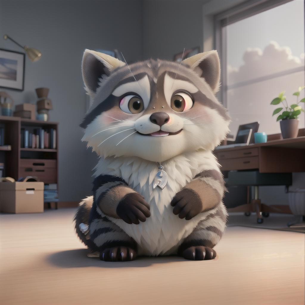  raccoon sitting in gaming chair front a computer on desktop, ((semi anthropomorphic)),(full body), tail, belly, sitting, fat, (chubby), (((white background))), solo, desktop, gaming chair, side view,  [[[clothes]]] hyperrealistic, full body, detailed clothing, highly detailed, cinematic lighting, stunningly beautiful, intricate, sharp focus, f/1. 8, 85mm, (centered image composition), (professionally color graded), ((bright soft diffused light)), volumetric fog, trending on instagram, trending on tumblr, HDR 4K, 8K