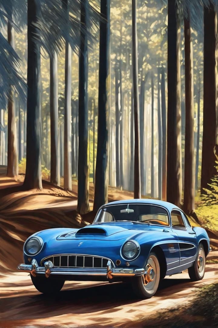  Express your creativity through digital painting. Transform the canvas with a palette of colors, blending and shading to create your own unique masterpiece: blue car in forest