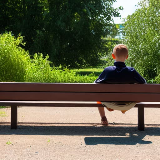  a boy sitting on the bench with his back doing nothing