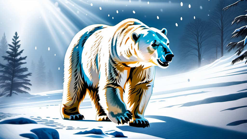  A polar bear sniffing the air in a quest for prey in the midst of a heavy snowstorm.  , ((realistic)), ((masterpiece)), focus on detailed clothing and atmosphere of the surroundings. Soft and natural lights.