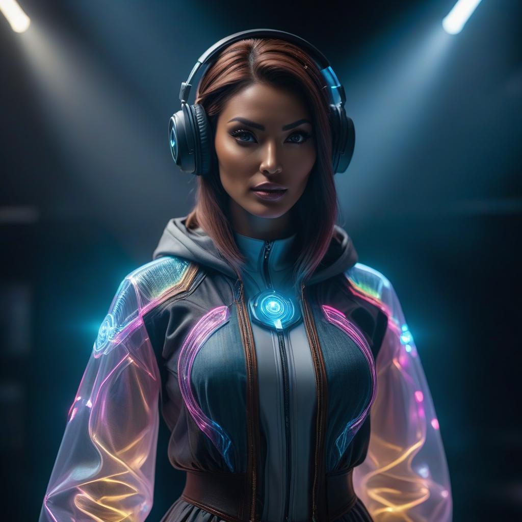  Hologram of a person hyperrealistic, full body, detailed clothing, highly detailed, cinematic lighting, stunningly beautiful, intricate, sharp focus, f/1. 8, 85mm, (centered image composition), (professionally color graded), ((bright soft diffused light)), volumetric fog, trending on instagram, trending on tumblr, HDR 4K, 8K