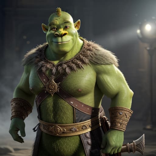  King Shrek hyperrealistic, full body, detailed clothing, highly detailed, cinematic lighting, stunningly beautiful, intricate, sharp focus, f/1. 8, 85mm, (centered image composition), (professionally color graded), ((bright soft diffused light)), volumetric fog, trending on instagram, trending on tumblr, HDR 4K, 8K