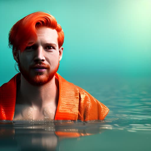 redshift style under water with orange hair no reaction wearing robe brown without anything else