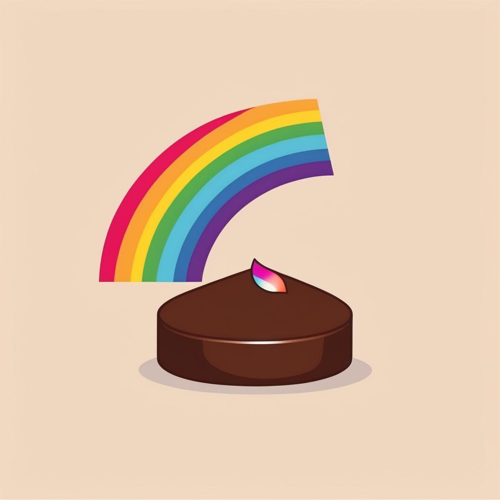  Single minimal abstract icon logo.

Round chocolate piece with a rainbow trailing behind it, radiating joy.

Modern aesthetic, symmetric, single-color, icon centered on a light background. No text, tight, defined border.