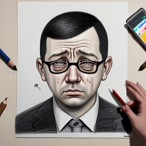  Mateusz Morawiecki, illustration, drawing, art, graphics, caricature, sad, crying, no background, drawing on ipad