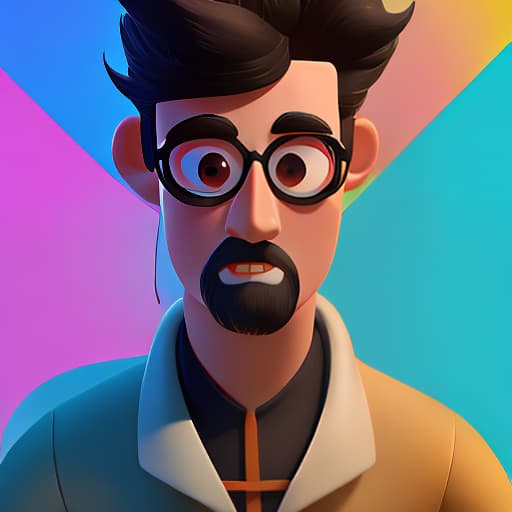  Póster en el estilo de Pixar, con personajes de animación 3D y muchos colores y detalles. El título es 'Yubal' y muestra a hombre con pelo corto de color negro y perilla, que está en un concierto leva