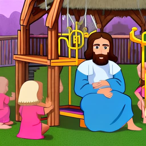  Jesus and children are playing on the playground