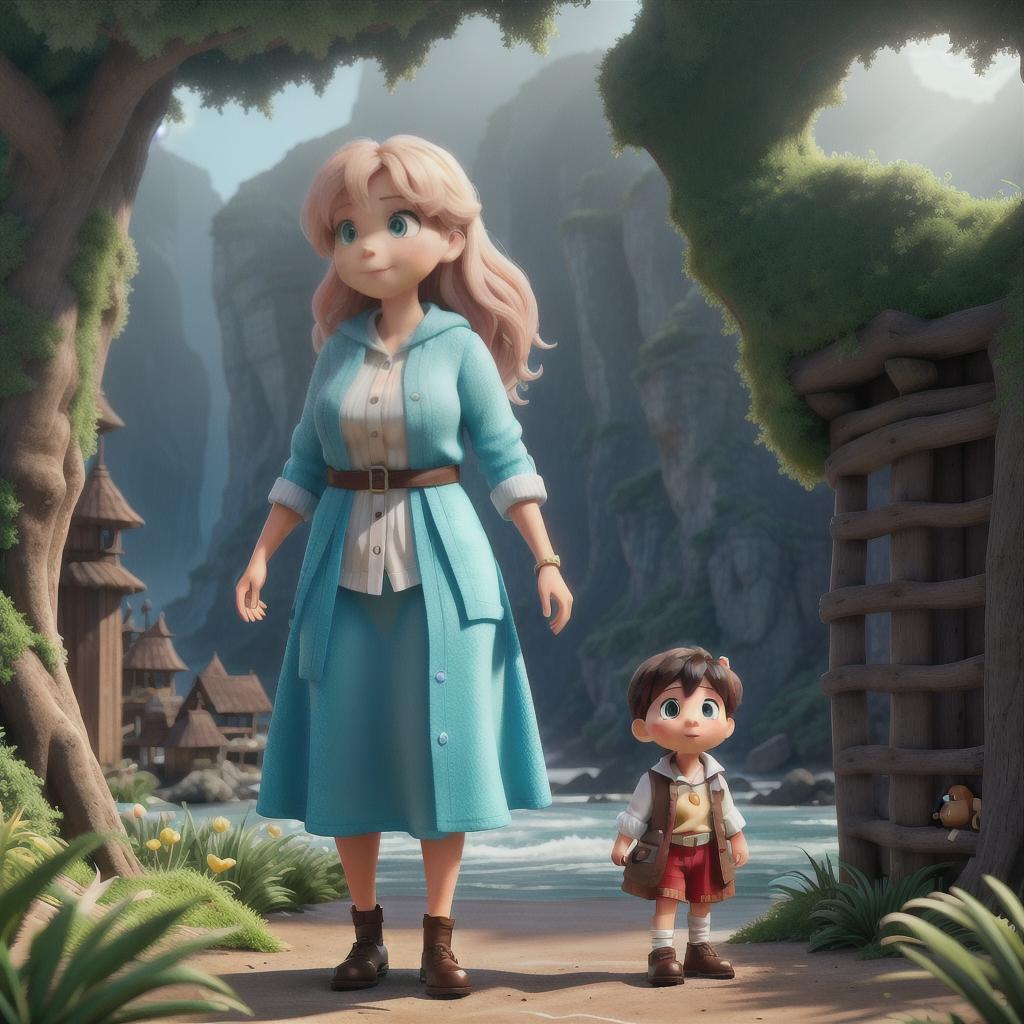  "A young child and their mother arriving on an island filled with a variety of curious animals at the start of their magical marine adventure, depicted in a cute and child-friendly style." hyperrealistic, full body, detailed clothing, highly detailed, cinematic lighting, stunningly beautiful, intricate, sharp focus, f/1. 8, 85mm, (centered image composition), (professionally color graded), ((bright soft diffused light)), volumetric fog, trending on instagram, trending on tumblr, HDR 4K, 8K