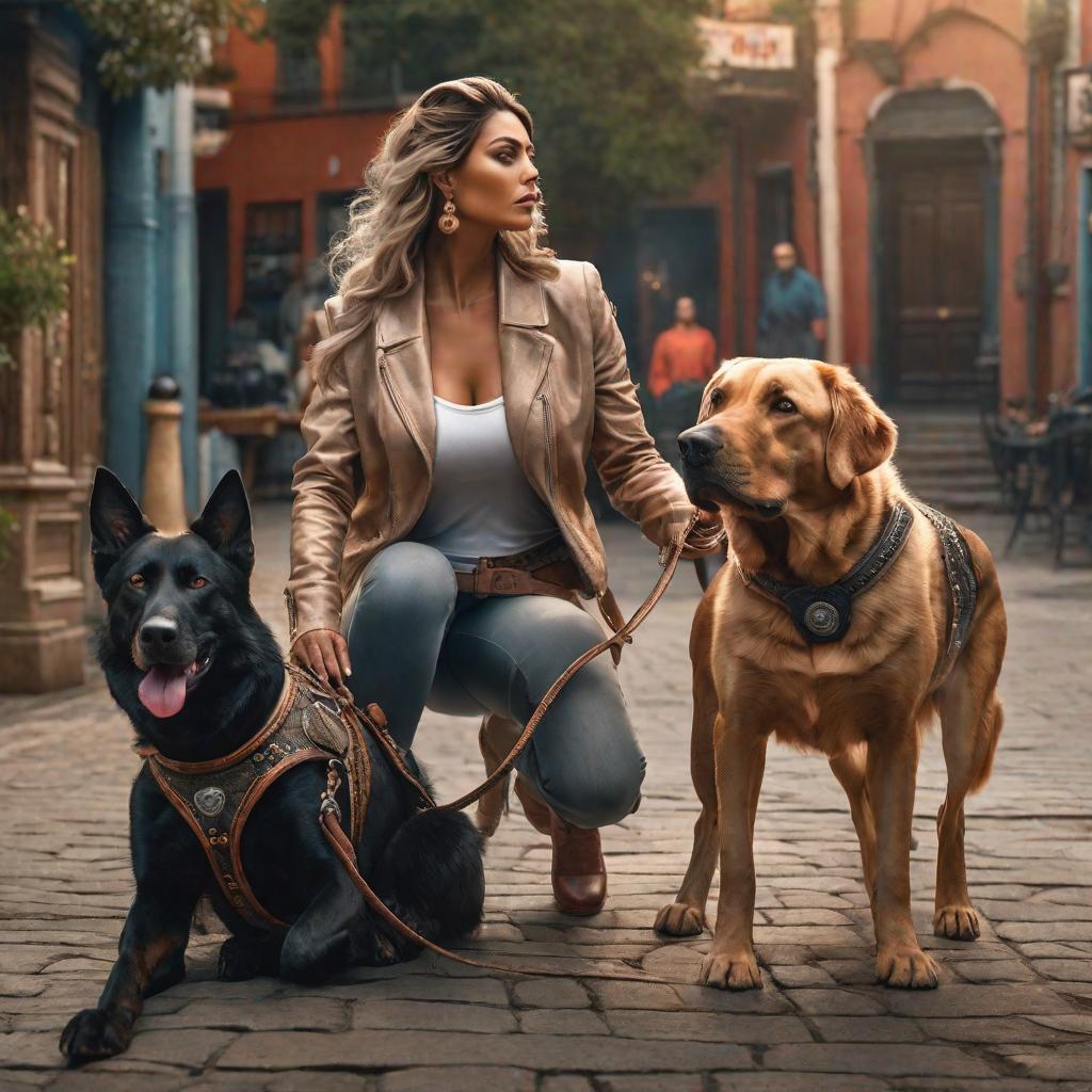  Mujer entrenadora de perros hyperrealistic, full body, detailed clothing, highly detailed, cinematic lighting, stunningly beautiful, intricate, sharp focus, f/1. 8, 85mm, (centered image composition), (professionally color graded), ((bright soft diffused light)), volumetric fog, trending on instagram, trending on tumblr, HDR 4K, 8K