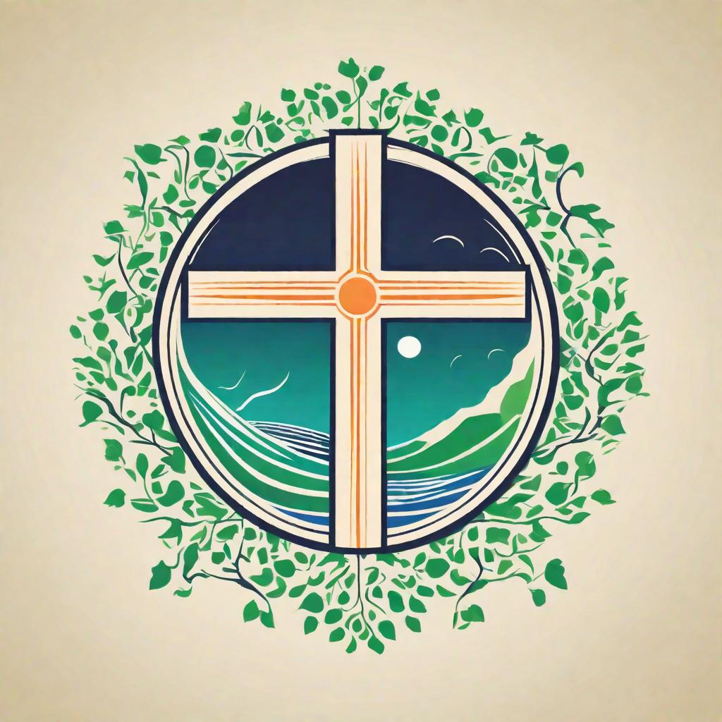  masterpiece, best quality, A vibrant and lush Earth with rolling green hills and a bright blue sky, centered in the logo design. The cross is elegantly incorporated, placed at the heart of the Earth, symbolizing unity and spirituality. Surrounding the Earth are wisps of clouds, adding depth and dimension to the design. The quote is positioned in a clean and sophisticated font, fitting seamlessly within the logo. The overall mood is serene and uplifting, evoking a sense of peace and harmony. The style is modern and minimalist, utilizing crisp lines and simple shapes. The logo is realized through digital rendering, ensuring precise details and vibrant colors.