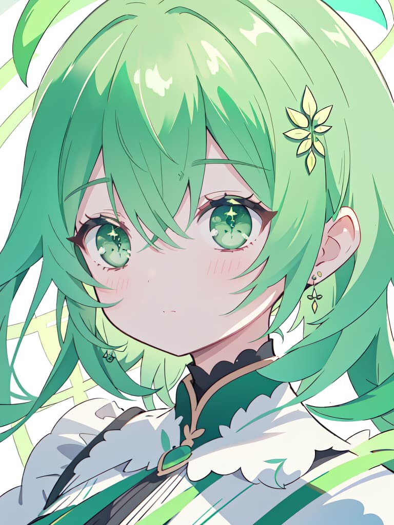  Peace of use of green hair characters, detailed subjects, precision shadows, delicate lines, detailed fine lines, ultra high quality, 4K, 8K, masterpiece, best quality,8k,ultra detailed,high resolution,an extremely delicate and beautiful,hyper detail