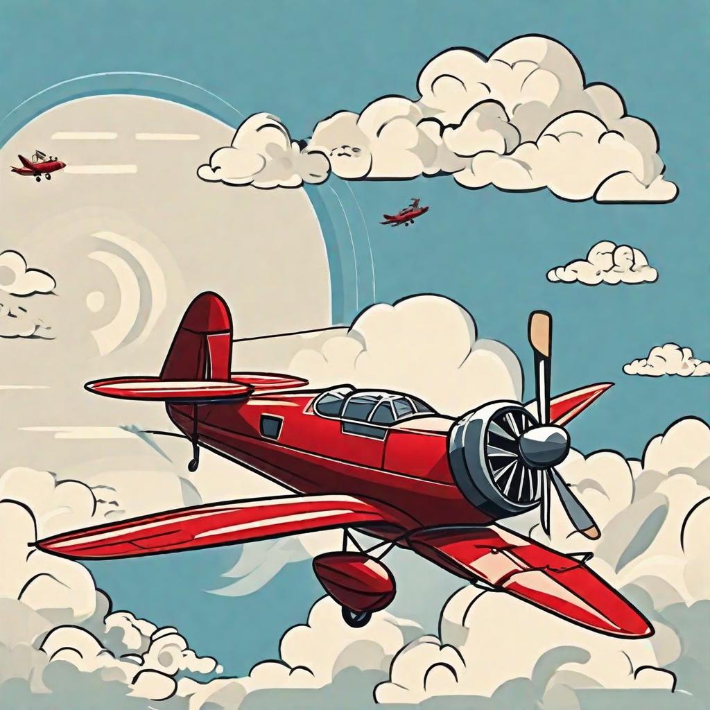  masterpiece, best quality, sunny day, red monoplane flying in the sky, sun, cartoon