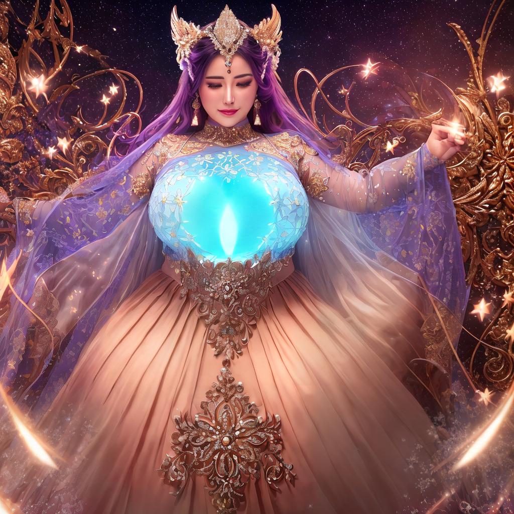  , masterpiece, high quality, HDR, plump magical woman, age 25, chubby, , visible s, smiling face, colorful costume, glowing wand on her , magical pose, expression, detailed background with stars, symmetry, hyper realistic, highly detailed, highly detailed clothing, beautiful, intricate, (visible full body), (professionally color graded), (centered image composition), (bright lighting),  hyperrealistic, full body, detailed clothing, highly detailed, cinematic lighting, stunningly beautiful, intricate, sharp focus, f/1. 8, 85mm, (centered image composition), (professionally color graded), ((bright soft diffused light)), volumetric fog, trending on instagram, trending on tumblr, HDR 4K, 8K